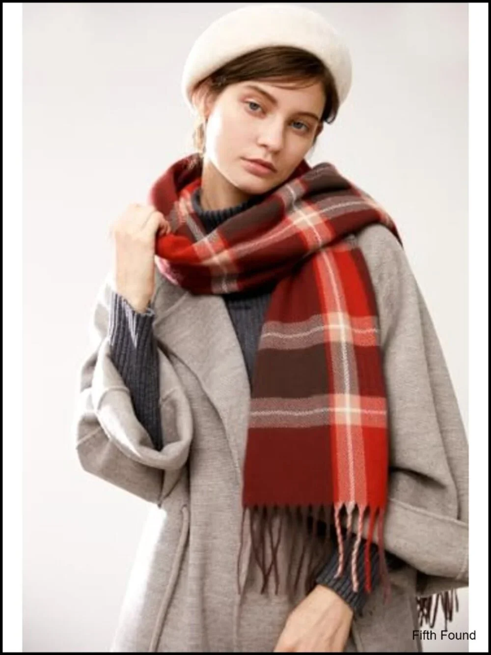Plaid Tassel Scarf Polyester Shawl Wrap Lightweight Women